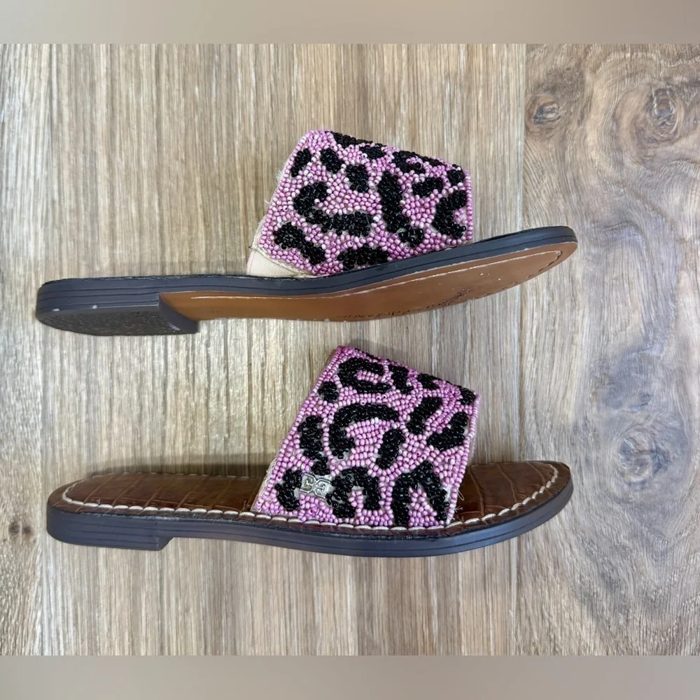 Sam Edelman Gunner Kids Beaded Leopard Slide Sandals Youth 13